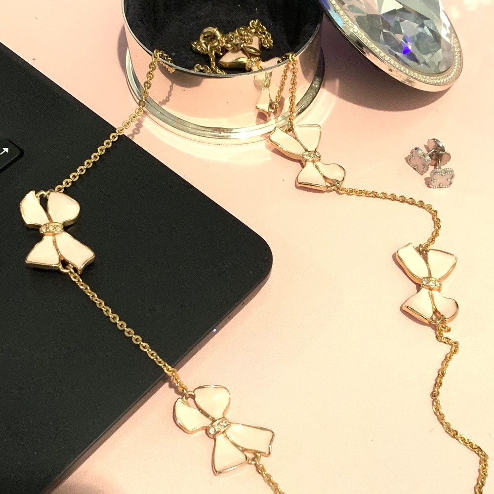 J. Crew Necklace pale pink enamel bow & crystals